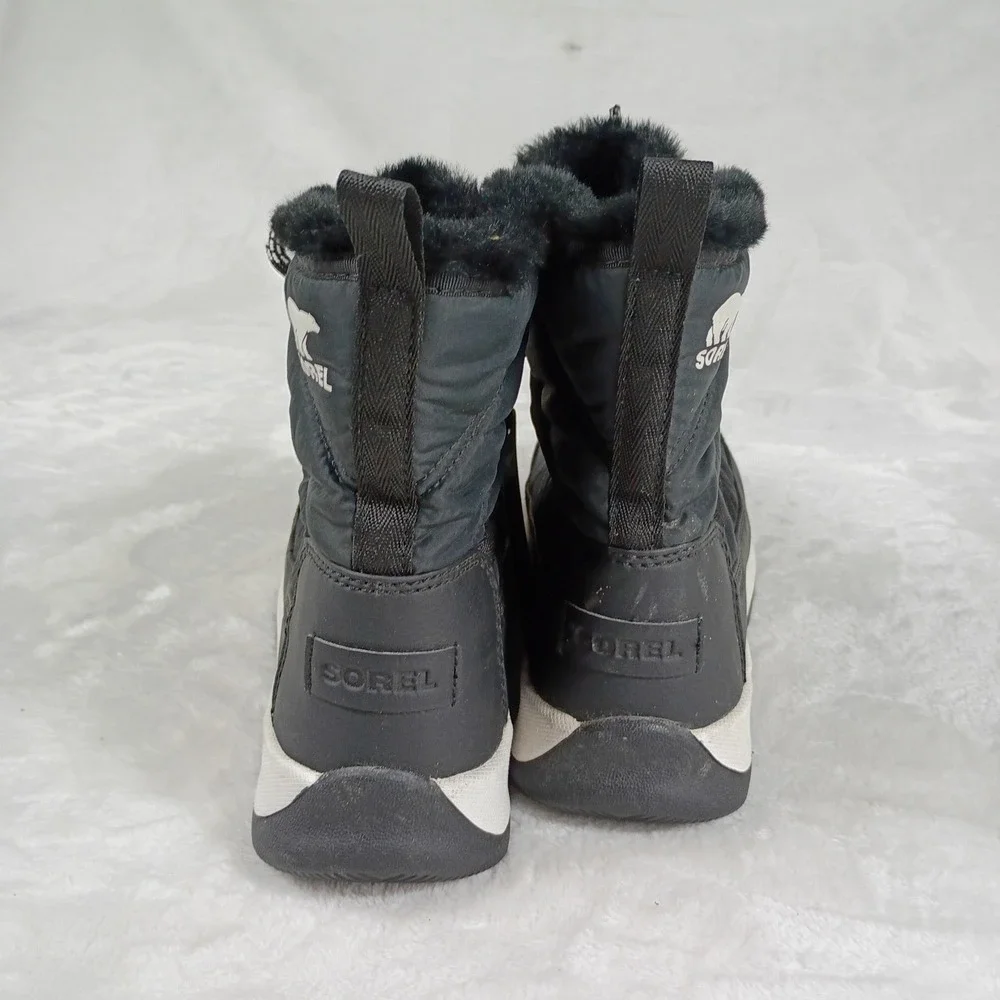 Sorel Winter Boots Womens 6 Black Excellent Waterproof Faux Fur Quilted Lace Up